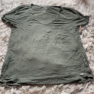 olive green, v neck, hollister blouse
